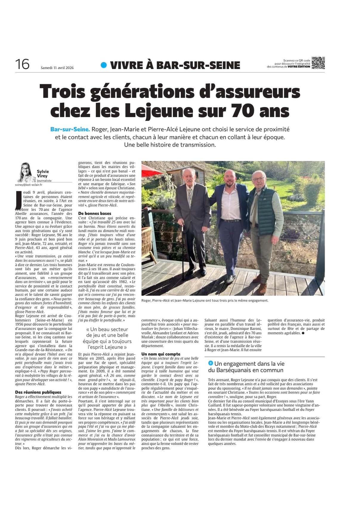 Trois générations d'assureurs chez les Lejeune sur 70ans