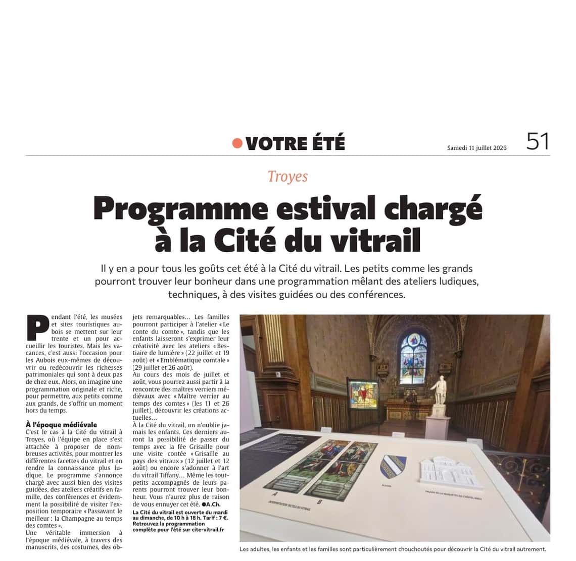 Programme estival chargé à la Cité du vitrail !