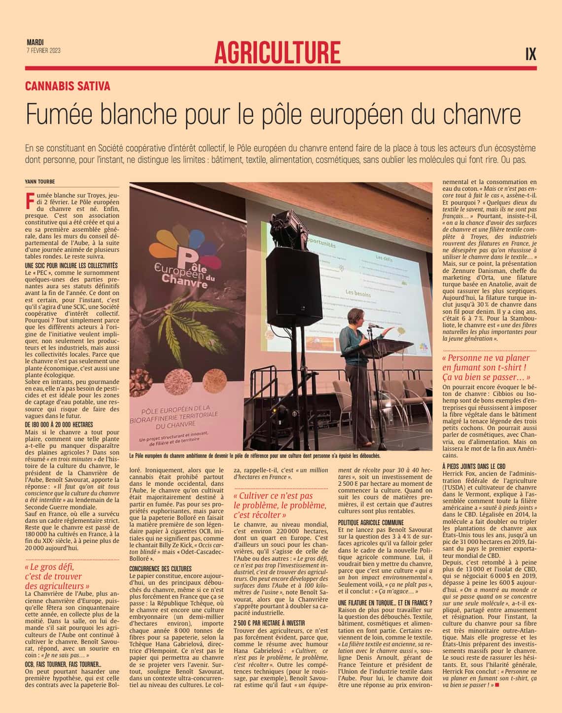 Fumée blanche pour le pôle européen du chanvre