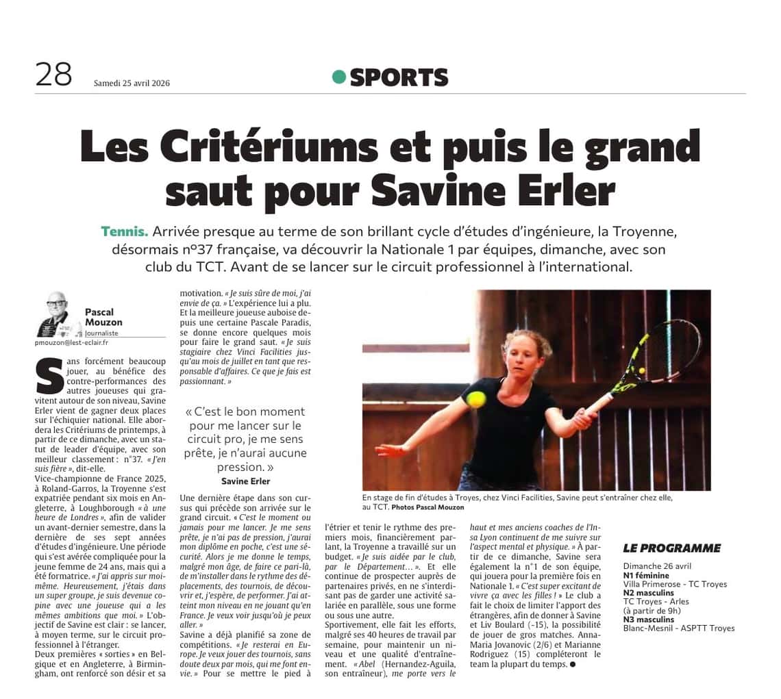 Les critériums et puis le grand saut pour Savine Erler