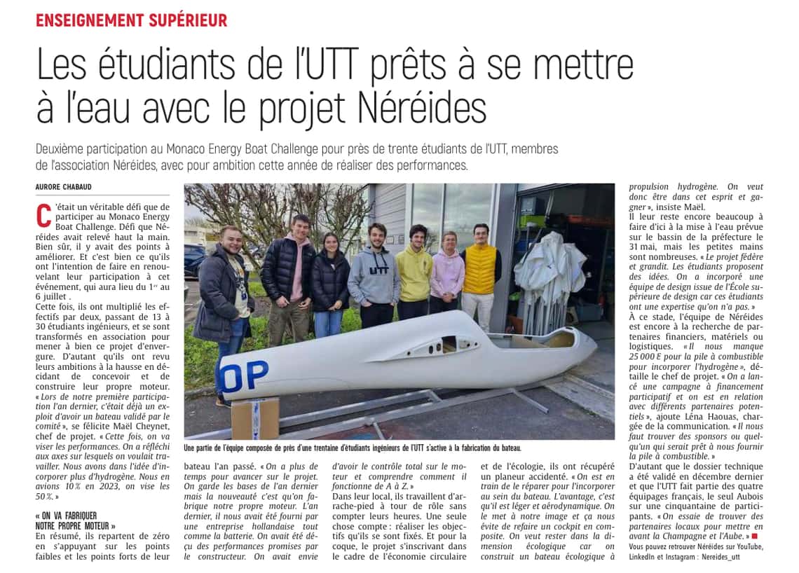 Les étudiants de l’UTT prêts à se mettre à l’eau avec Néréides