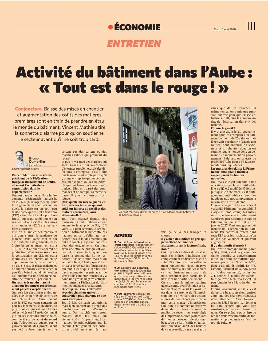 Activité du bâtiment dans l’Aube : « Tout est dans le rouge ! »