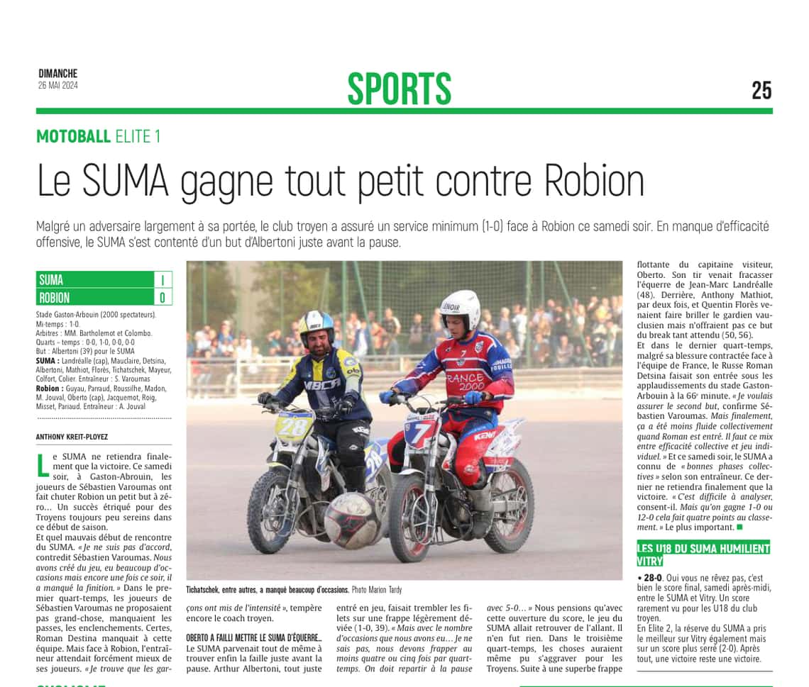 Le SUMA gagne tout petit contre Robion