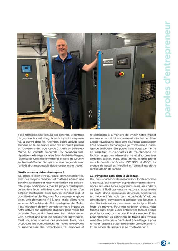 Pierre Gilbert notre Aubassadeurs dirigeant de AEI en une du CCI MAG de Mai