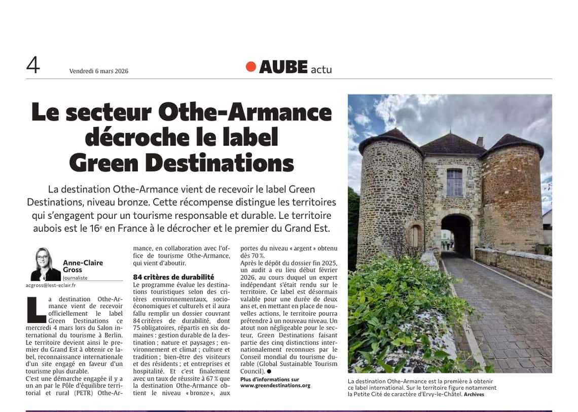 Le secteur Othe-Armance à décrocher le label Green Destinations !