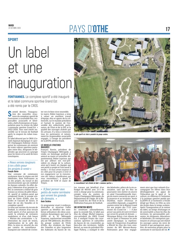 Pays d'Othe : Un label et une inauguration