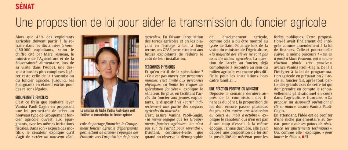 Une proposition de loi pour aider la transmission du foncier agricole