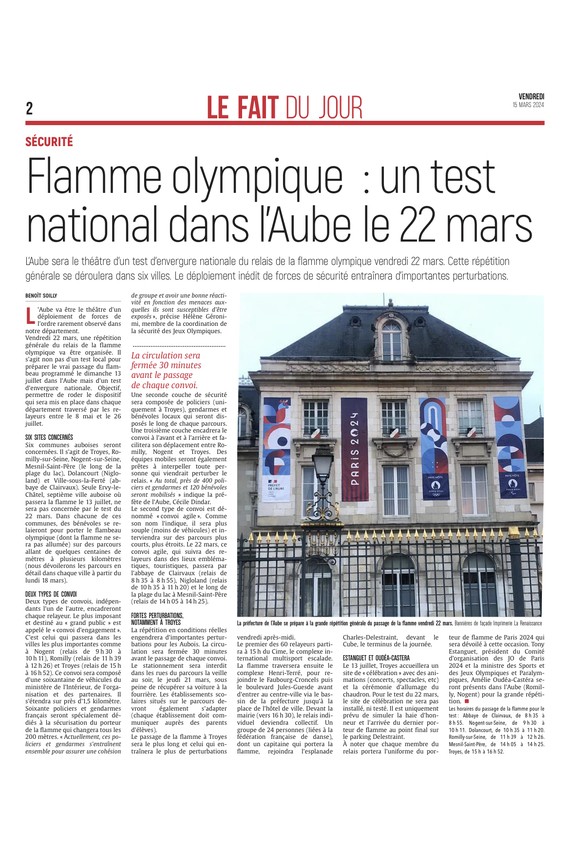 flamme olympique : un imposant test national dans l'Aube.