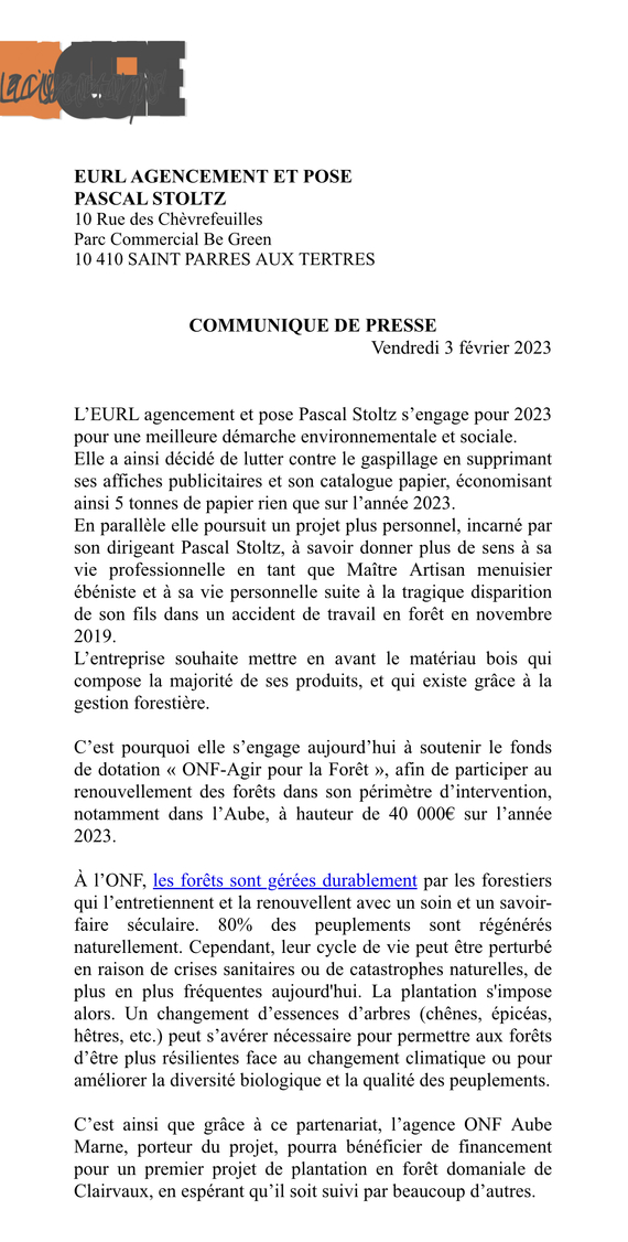 Pascal Stoltz s'engage à soutenir ONF-Agir pour la forêt.