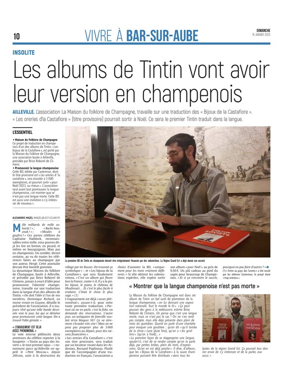 Les albums de tintin vont avoir leur version en champenois.