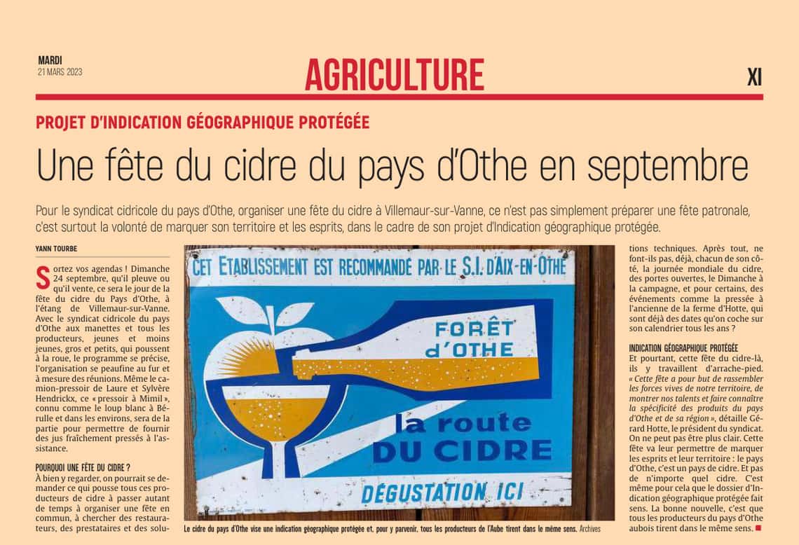 Une fête du cidre du pays d’Othe le dimanche 24 septembre .