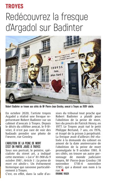 Redécouvrez la fresque d’Argadol sur Robert Badinter, à Troyes