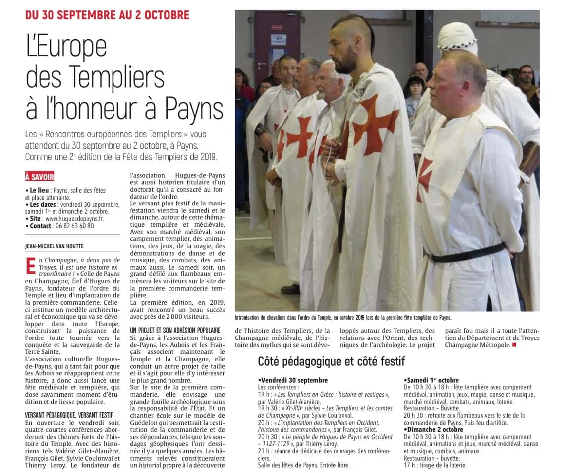 Du 30 septembre au 2 octobre, l'Europe des Templiers à l'honneur.
