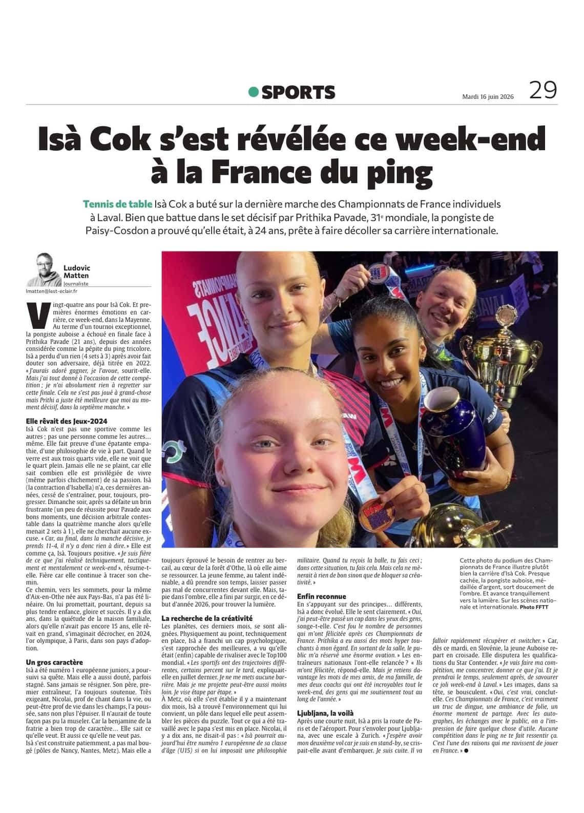 Isà Cok s'est révélée ce week-e,d à la France du ping
