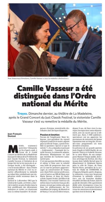 Camille Vasseur a été distinguée dans l'Ordre national du Mérite
