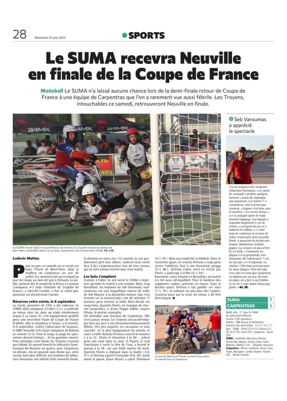 Le SUMA recevra Neuville en finale de la Coupe de France