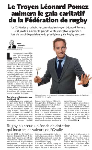 Léonard Pomez animera le gala caritatif de la fédération de rugby