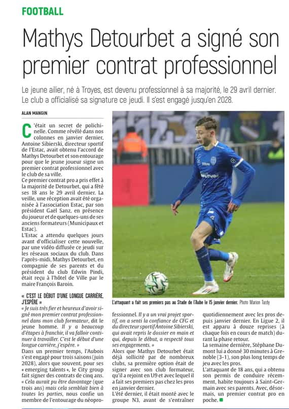 Estac : Mathys Detourbet a signé son premier contrat professionnel