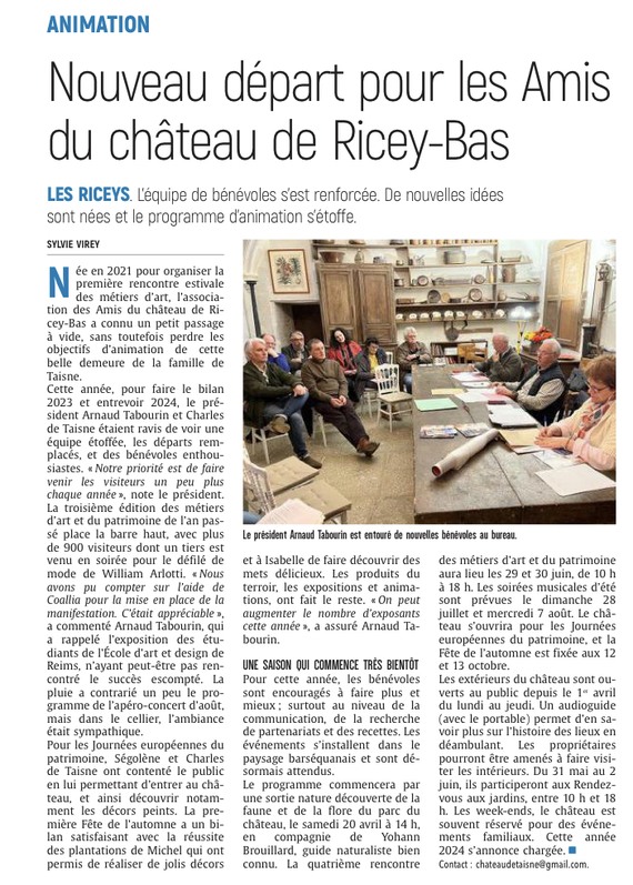 Nouveau départ pour l’association des Amis du château de Ricey-Bas