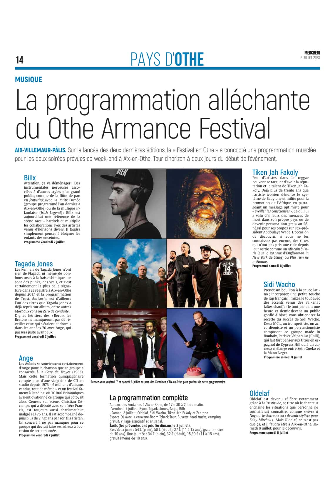 La programmation alléchante du Othe Armance Festival.