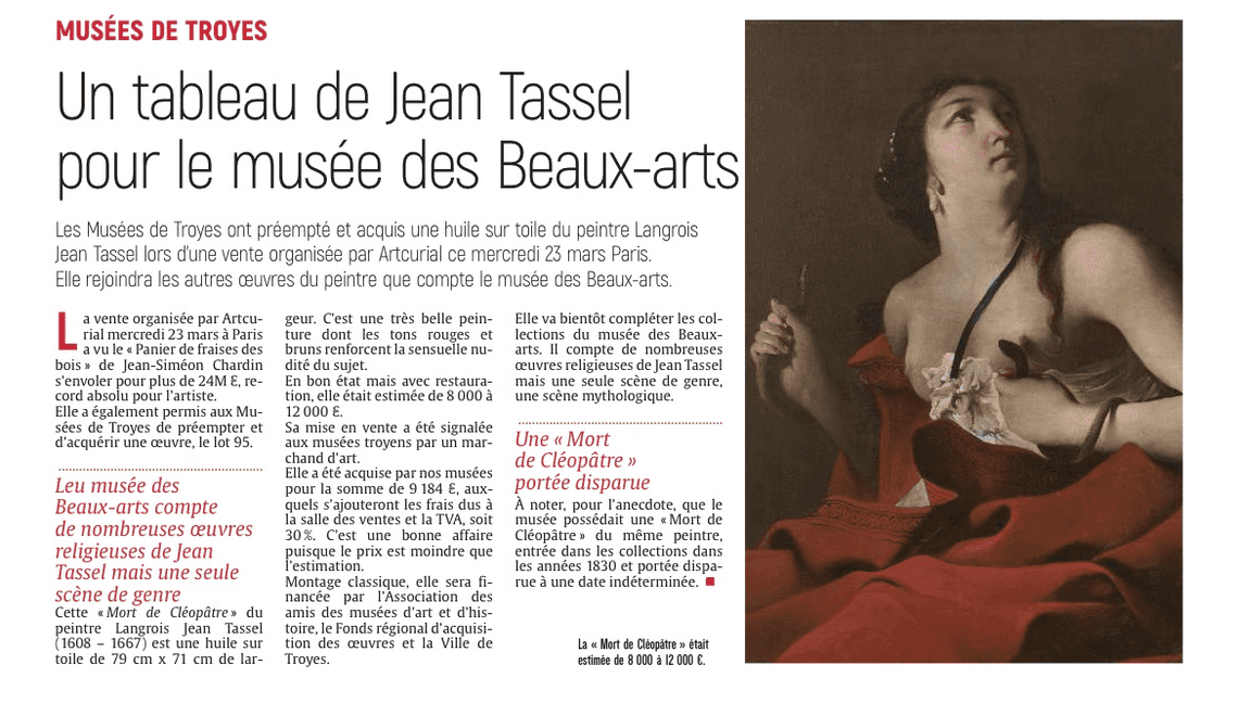 Un tableau de Jean Tassel pour le musée des Beaux-arts.