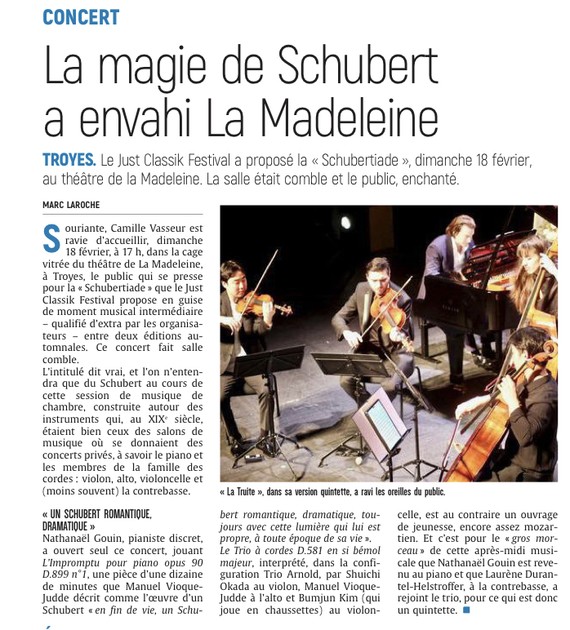 JUST CLASSIK FESTIVAL : La magie de Schubert a envahi La Madeleine