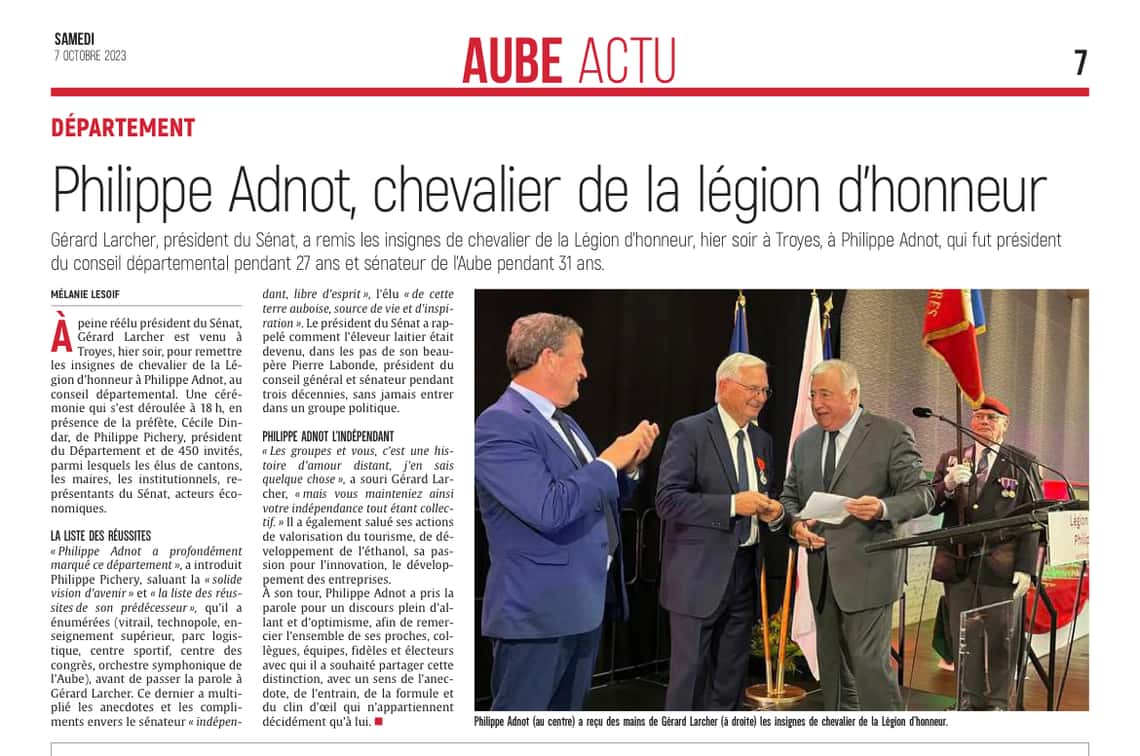 Philippe Adnot, chevalier de la légion d’honneur