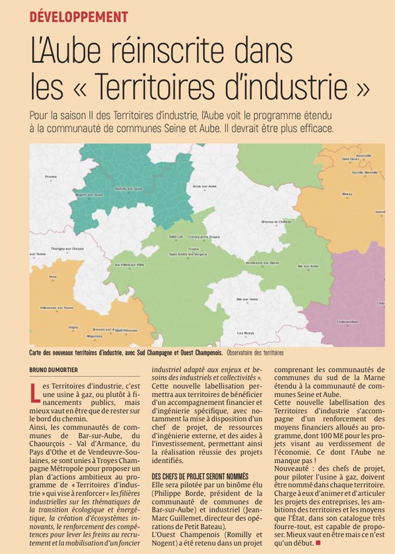 L'Aube réinscrite dans les Territoires d'industries