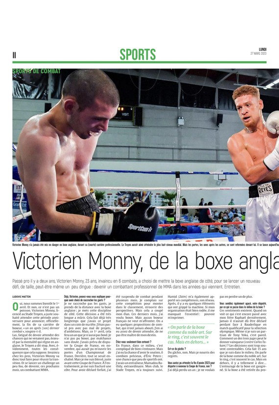 Le troyen Victorien Monny passe de la boxe anglaise au MMA