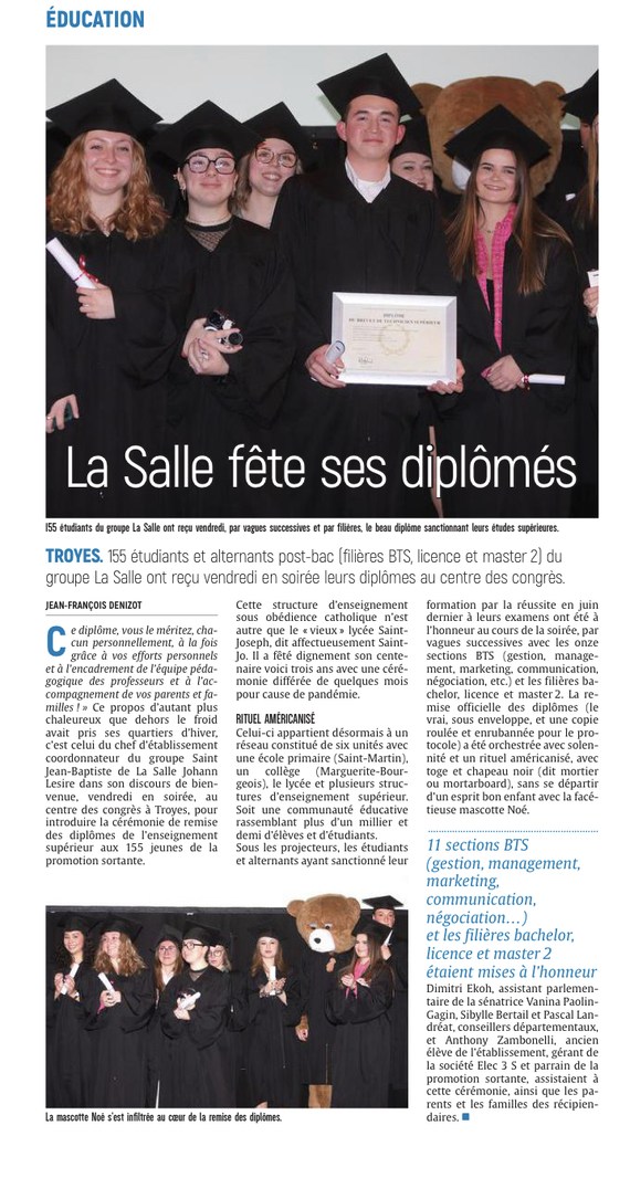 À Troyes, le groupe La Salle fête ses diplômés