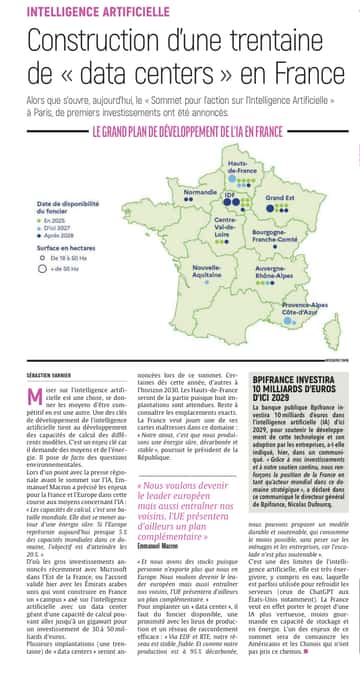Construction d'une trentaine de Data centers en France.