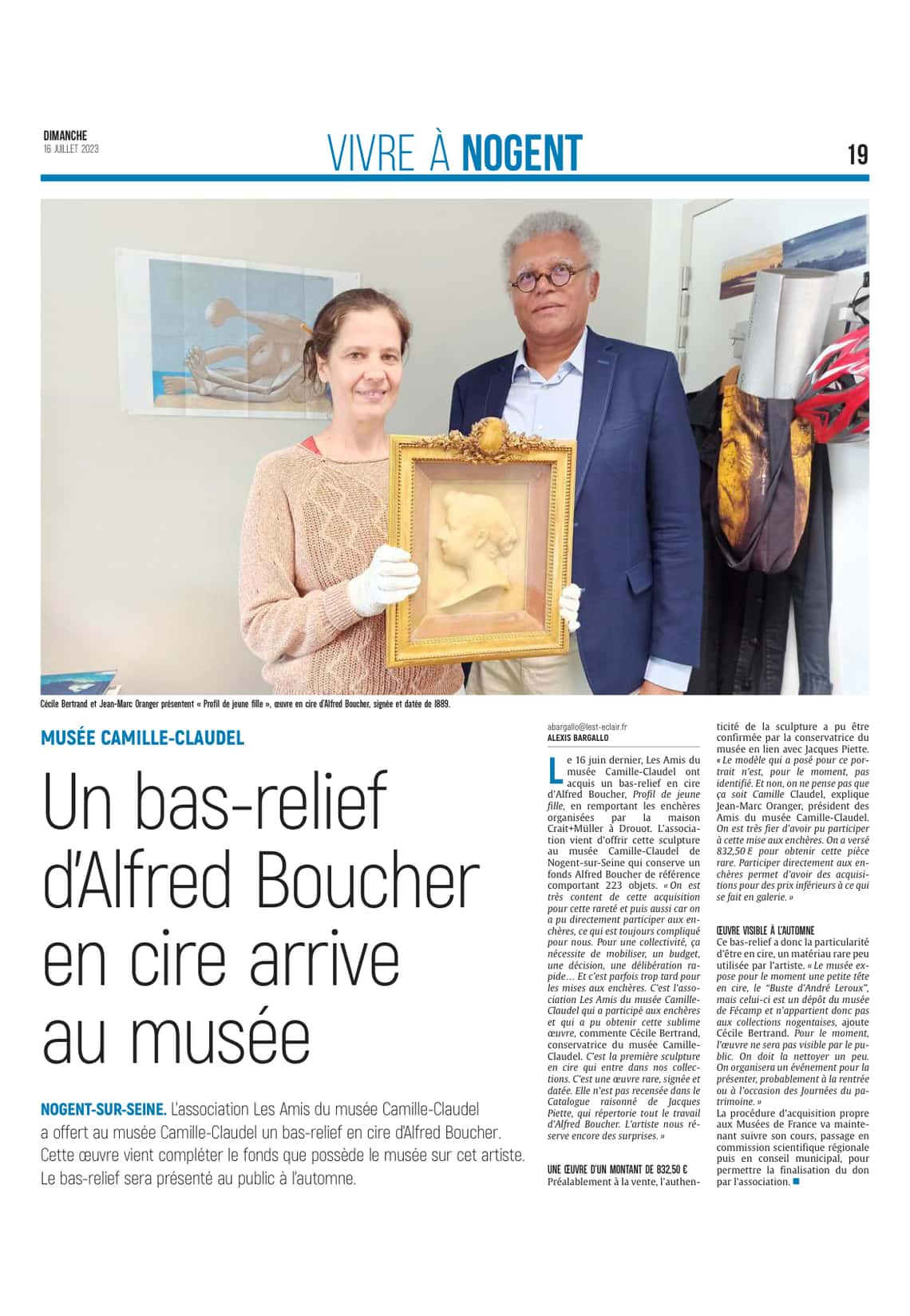 Un bas-relief d’Alfred Boucher en cire arrive au musée Camille-Claudel