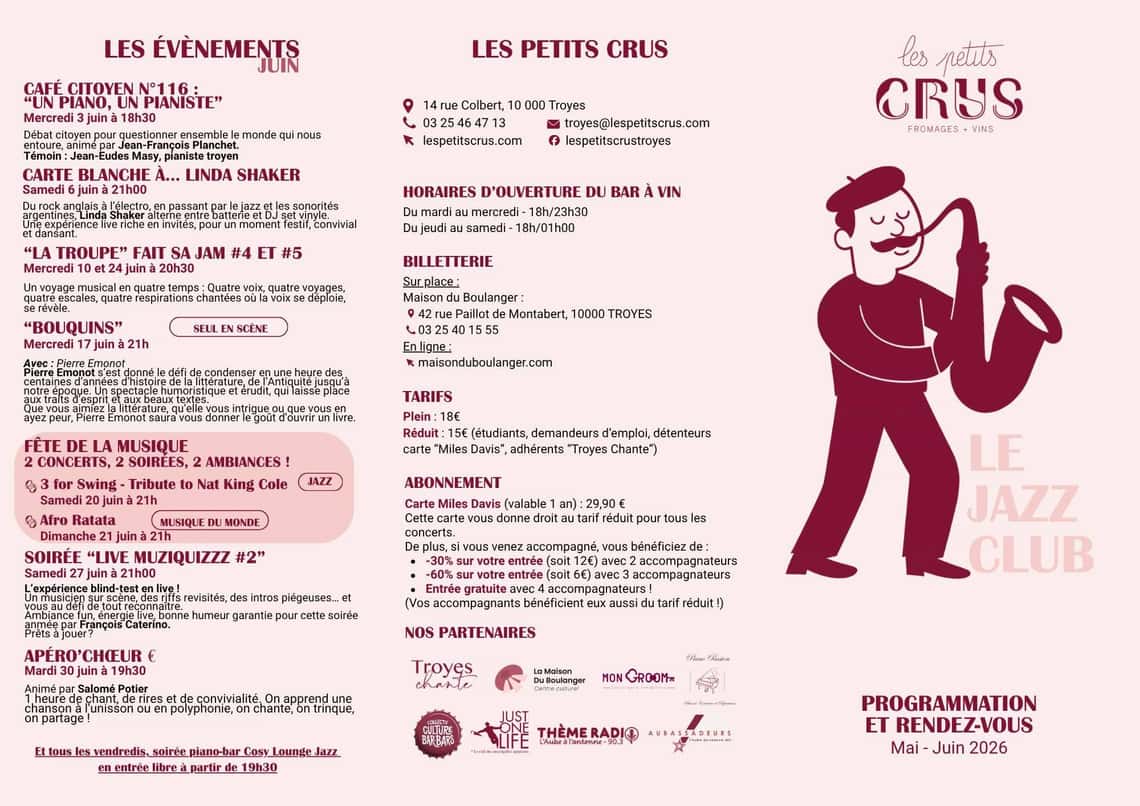 Programme des Petits crus, bar jazz.