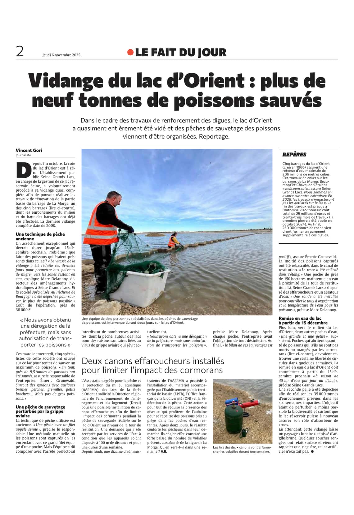 Vidange du Lac d'Orient : plus de neuf tonnes de poissons sauvés