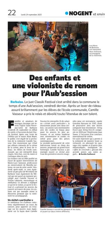 Des enfants et une violoniste de renom pour l’Aub’session