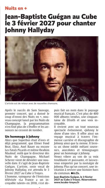 Jean-Baptiste Guégan au Cube le 3 février 2027 pour chanter Johnny Hallyday
