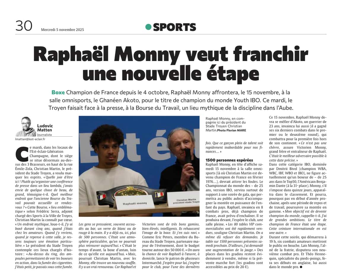 Le boxeur Troyen Raphaël Monny veut franchir une nouvelle étape