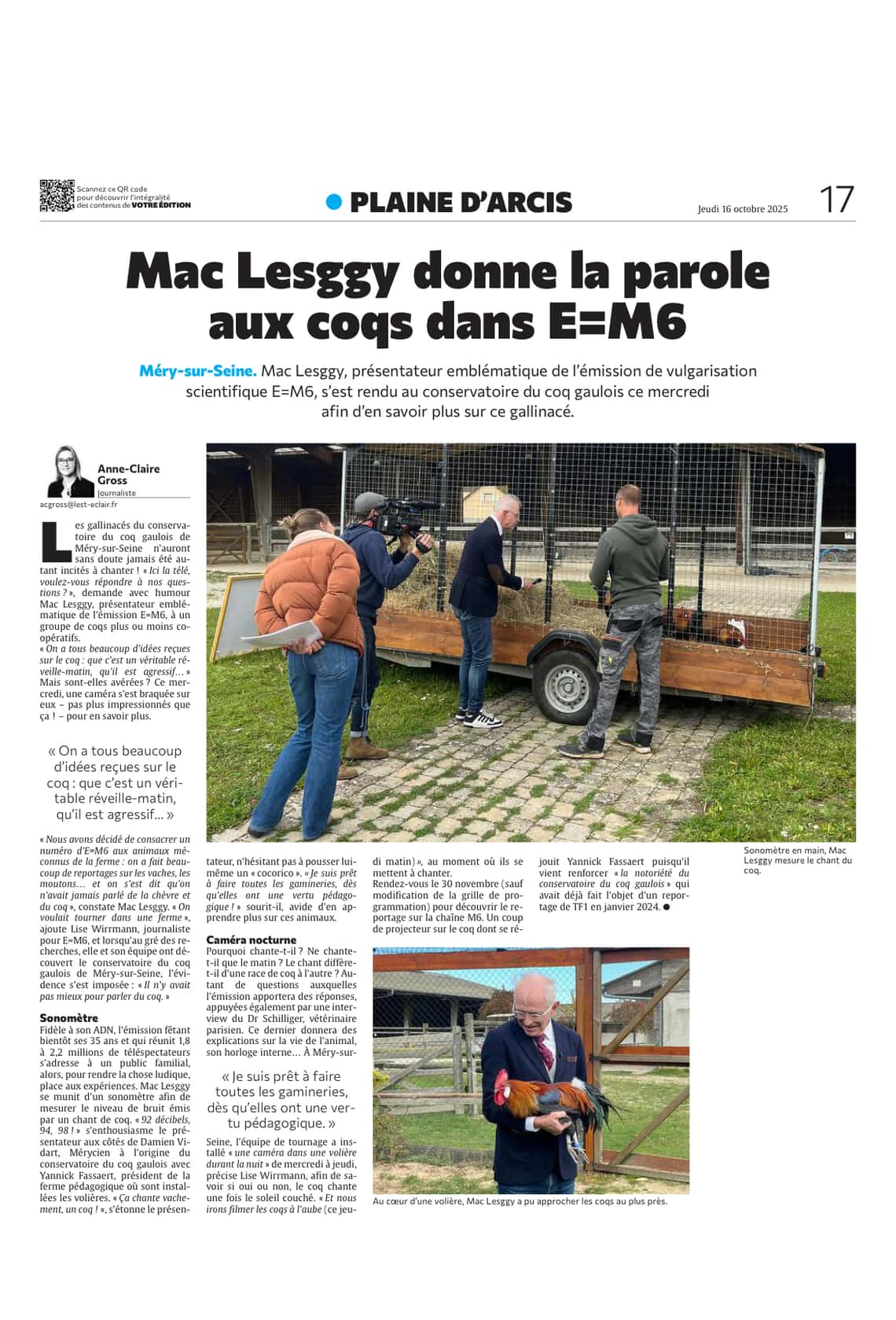 Mac Lesggy donne la parole aux coqs dans E=M6