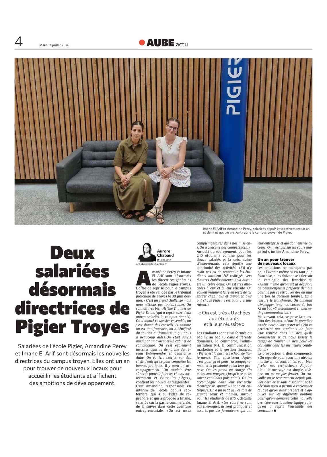 Amandine Perey et Imane El Arif, nouvelles directrices générales de Pigier Troye