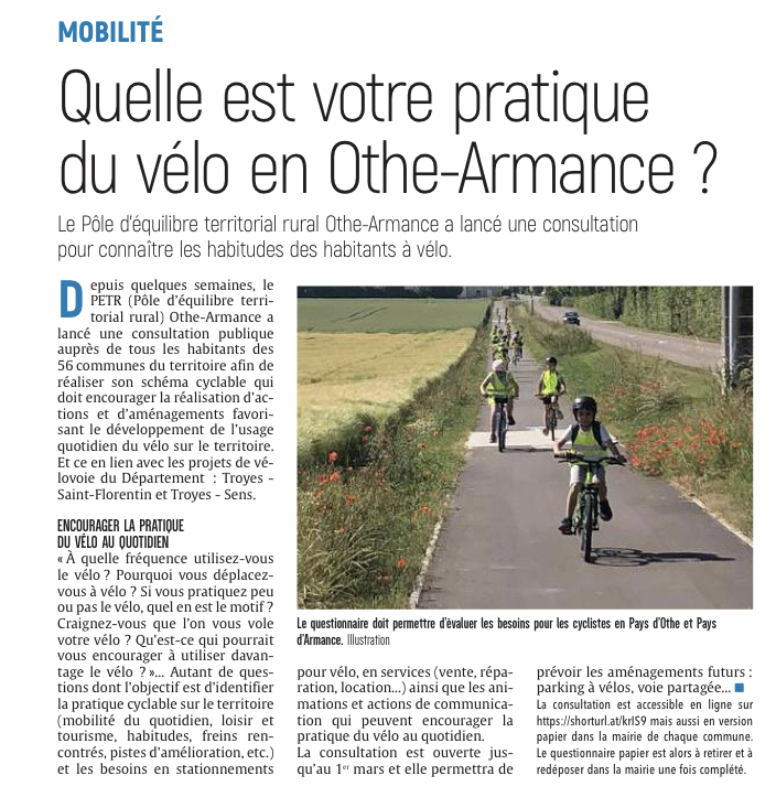 Quelle est votre pratique du vélo en Othe-Armance?