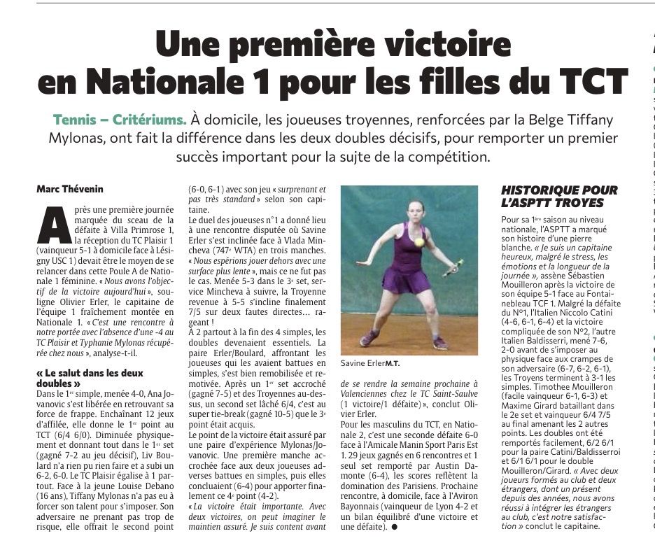Une première victoire en Nationale 1 pour les filles du TCT