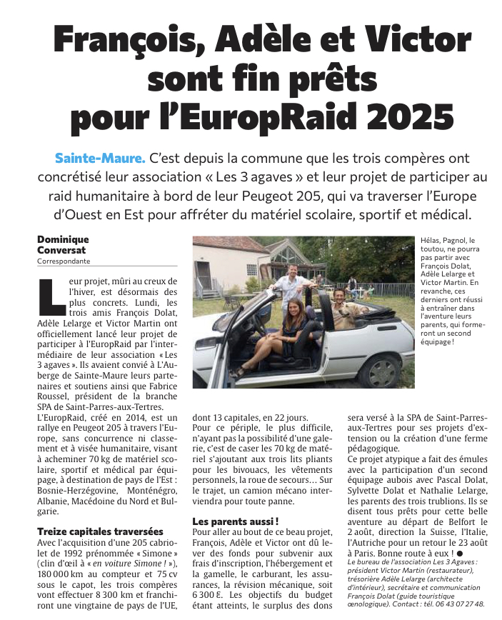 Les Aubois François, Adèle et Victor sont fin prêts pour l’EuropRaid 2025 !