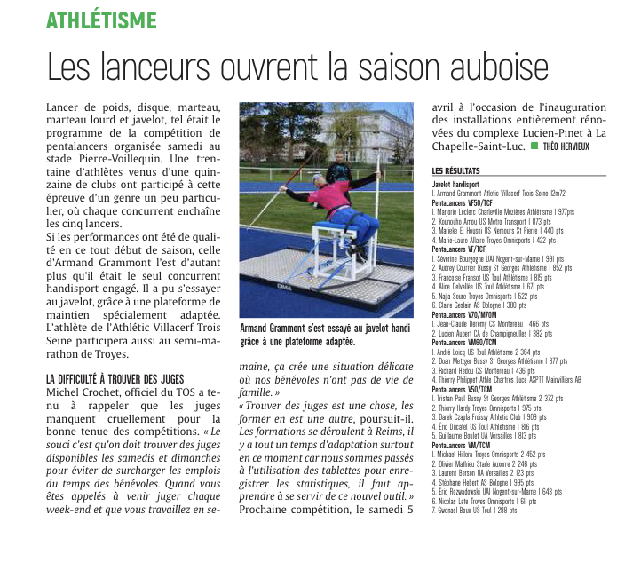 Les lanceurs ouvrent la saison auboise d’athlétisme