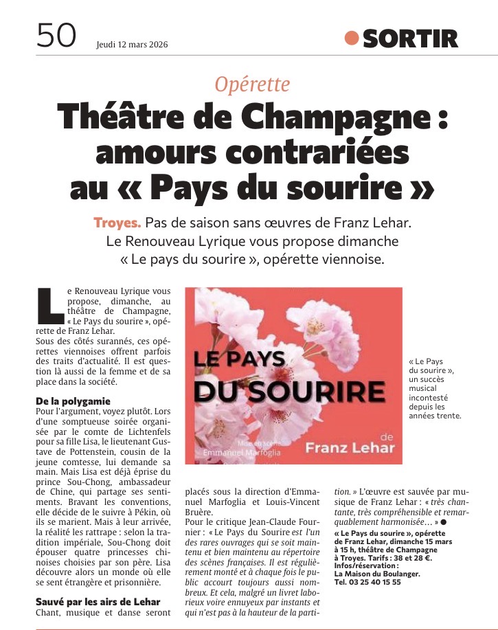 Théâtre de Champagne : amours contrariées au « pays du sourire »