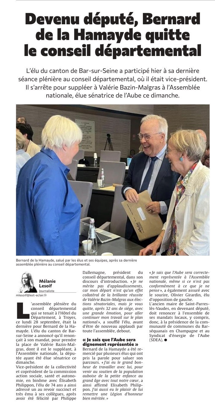 Devenu député, Bernard de la Hamayde quitte le conseil départemental