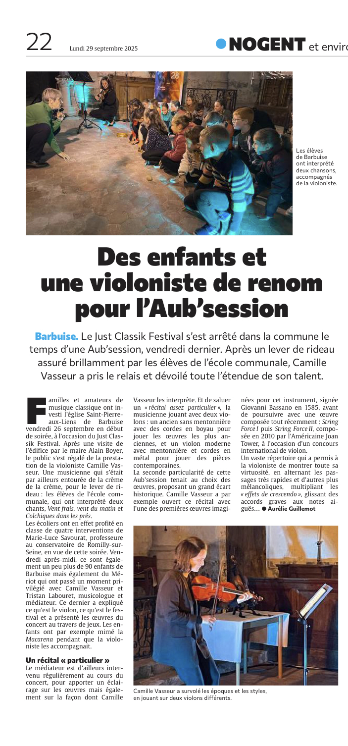 Des enfants et une violoniste de renom pour l’Aub’session