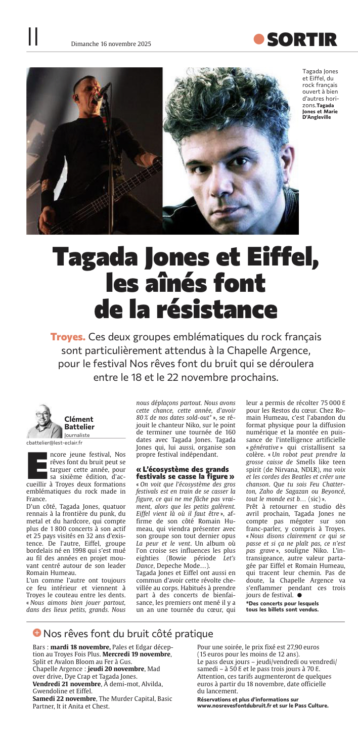 Tagada Jones et Eiffel, prochain festival Nos rêves font du bruit !