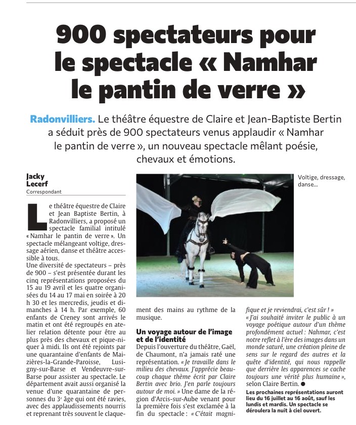 Près de 900 spectateurs pour le spectacle équestre « Namhar le pantin de verre »