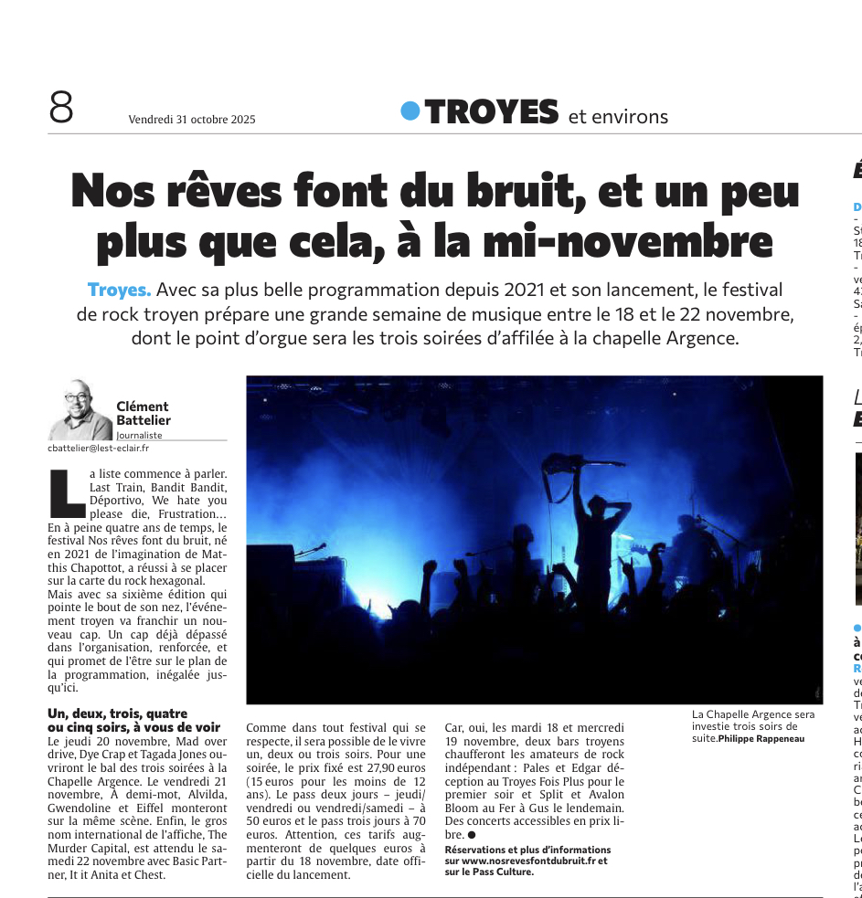 Pour le 6e festival Nos rêves font du bruit à Troyes, demandez le programme !