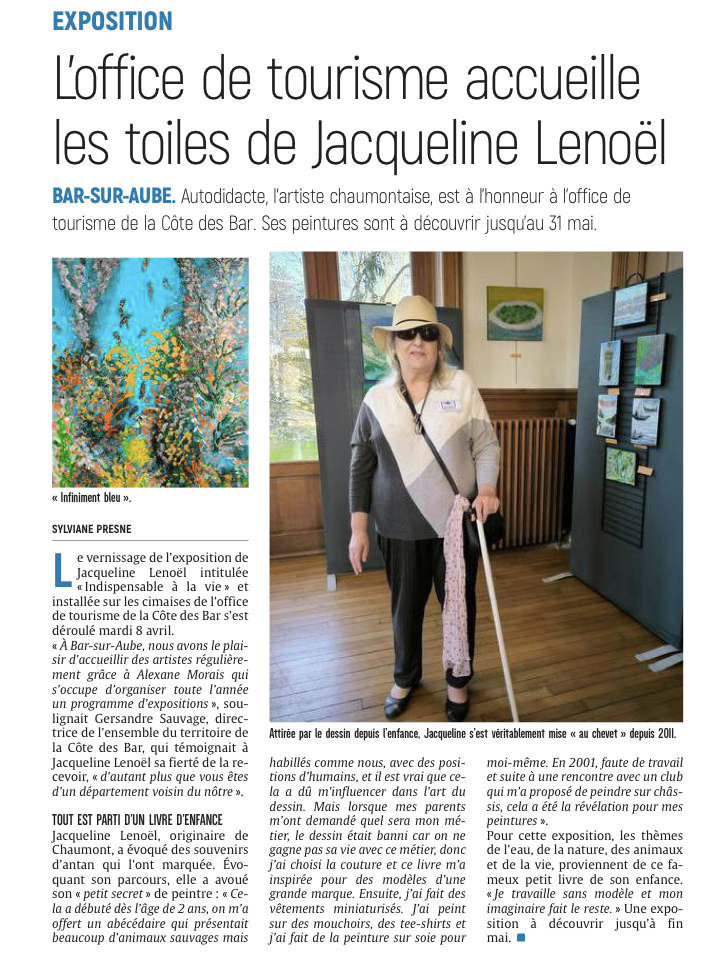 Jacqueline Lenoël expose à l’office de tourisme de Bar-sur-Aube